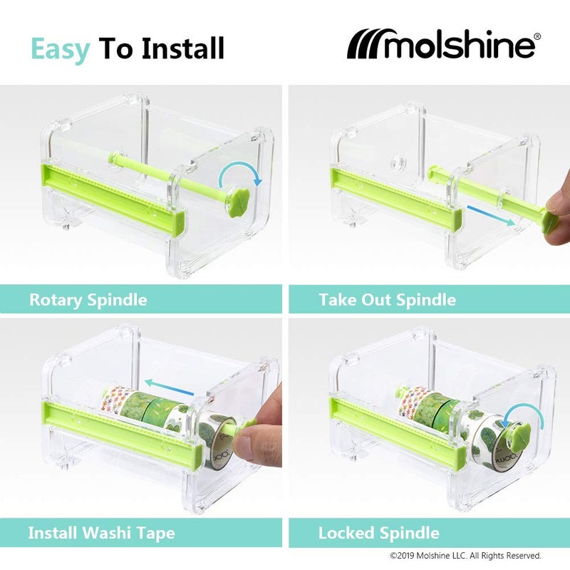 molshine 2 Pack Transparent Desktop Multi Washi Masking Tape Storage Dispenser,Tape Cutter,Tape Roll Holder (Not Include Masking Tape) (Beige) - Image 4